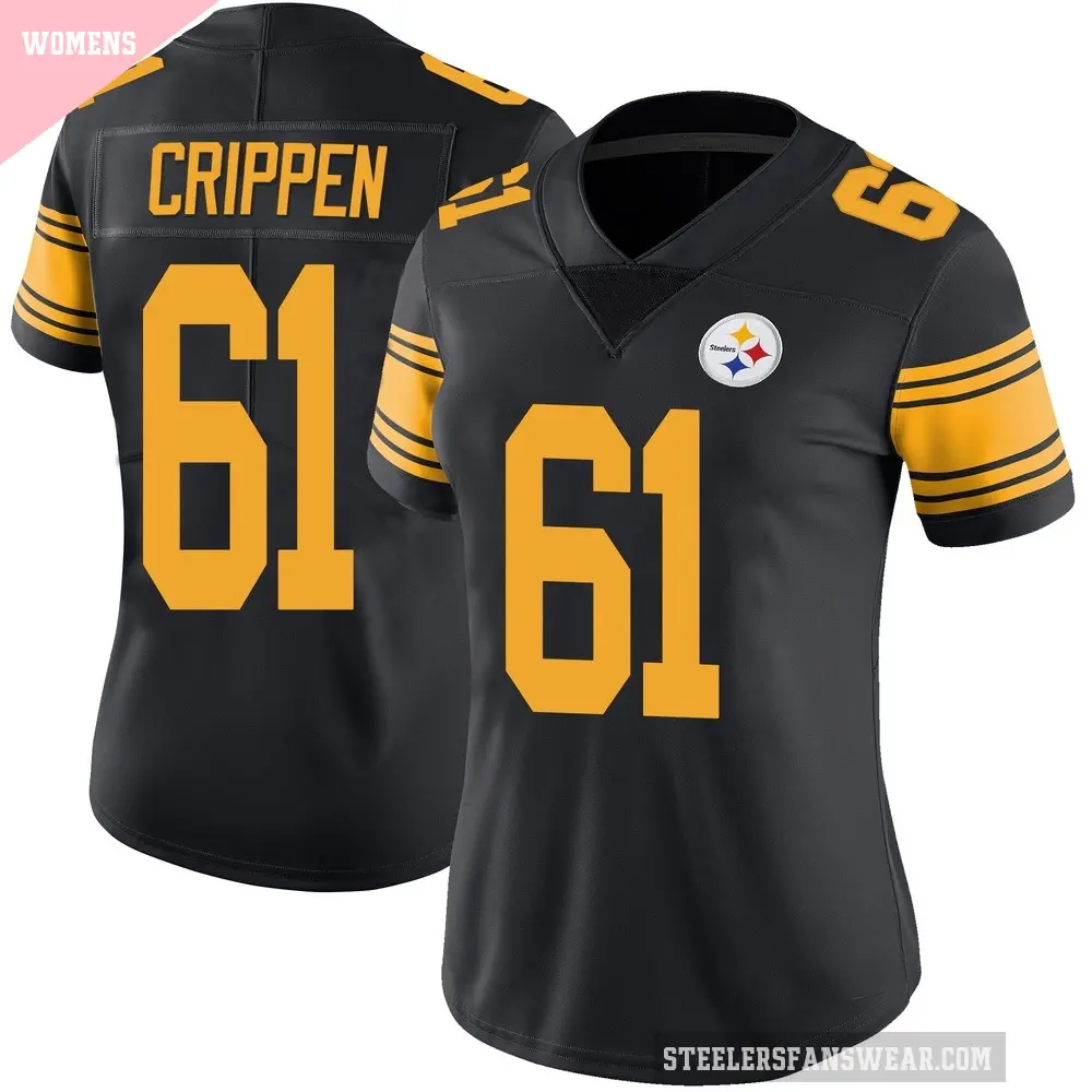 Women's Pittsburgh Steelers ＃61 Greg Crippen Black Limited Color Rush Jersey