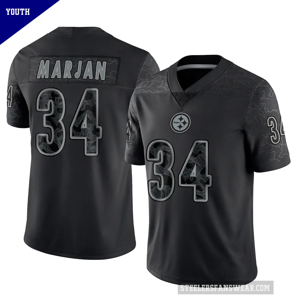 Youth Pittsburgh Steelers ＃34 Laith Marjan Black Limited Reflective Jersey